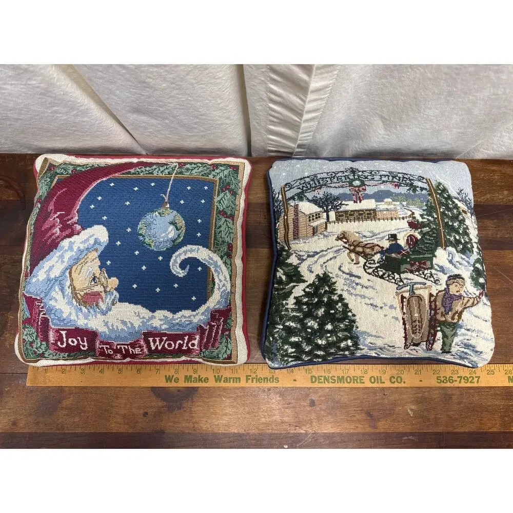 Needlepoint Throw Pillows Christmas Holiday Winter Scene 12 x 12